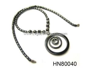 Hematite Circle Pendant Beads Stone Chain Choker Fashion Women Necklace